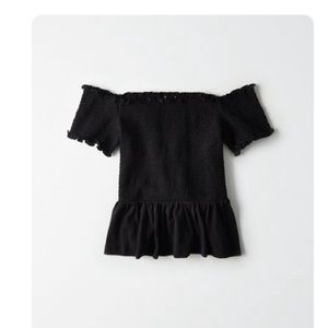 AE off the shoulder smocked peplum top